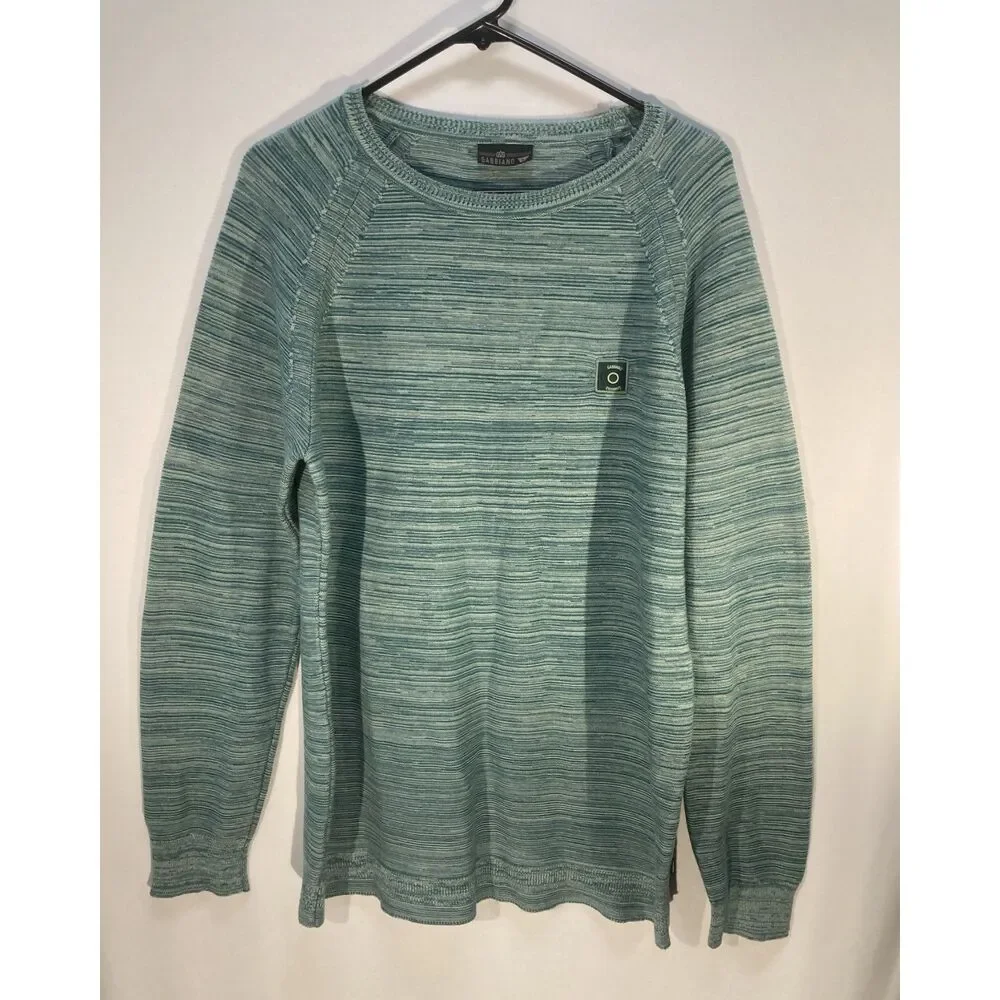 Gabbiano Mens Crewneck Knit Sweater L Green Blue Melange Space Dye Pullover